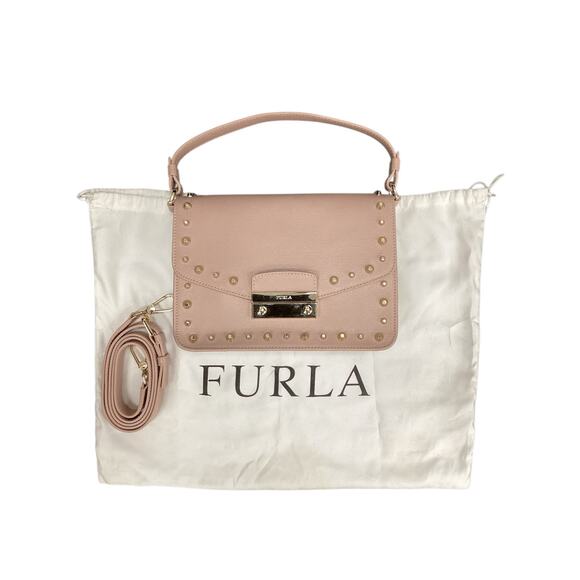NWT Furla Crossbody Women’s 1Size Gold Hardware Studs Saffiano Leather Dust Pink - Picture 1 of 12